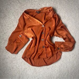 Copper Brown Silky Sultry Y2K Office Siren Blouse Top 🐻